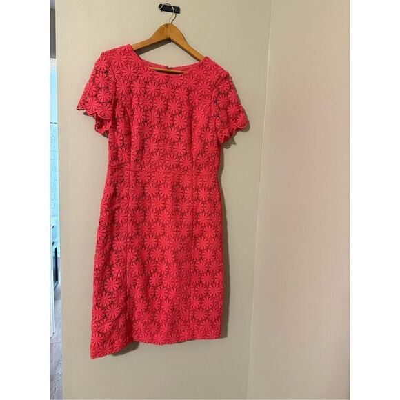 Talbots Size 10 Crochet Daisy Lace Knee Length Dress Pink Preppy Summer Floral - Picture 4 of 11